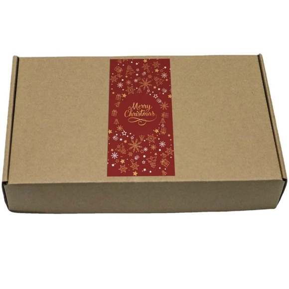 50Pk 2x4” Merry Christmas Stickers Burgundy with Gold Lettering & Snowflakes - Picture 4 of 5